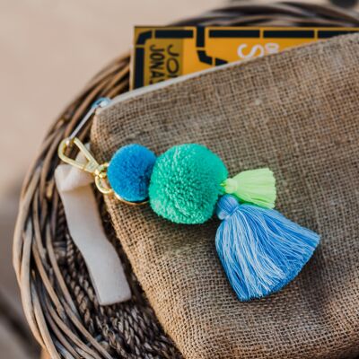 Aqua Blues Pom Pom & Tassel Keyring / Bag charm