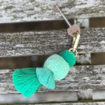 Portachiavi con pompon e nappe / ciondolo per borsa - Neo Mint