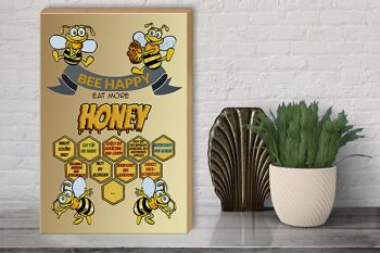 Panneau en bois disant 30x40cm Bee happy eat more honey honey 3