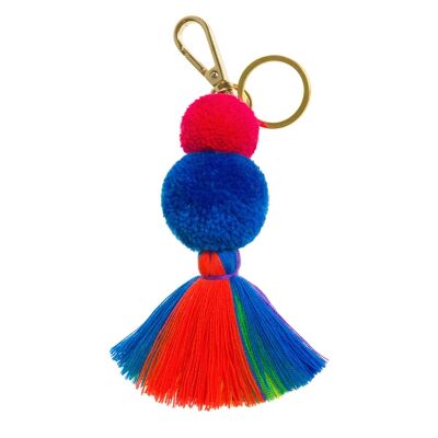 Portachiavi con pompon e nappe / Charm per borsa - Arcobaleno