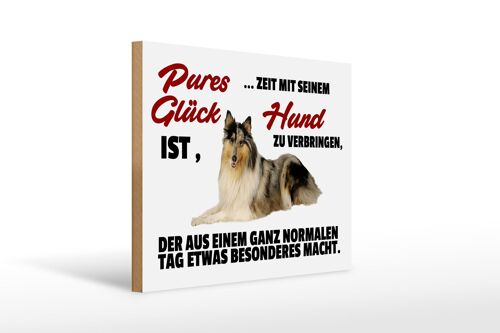 Holzschild Spruch 40x30cm Pures Glück Zeit mit seinem Hund