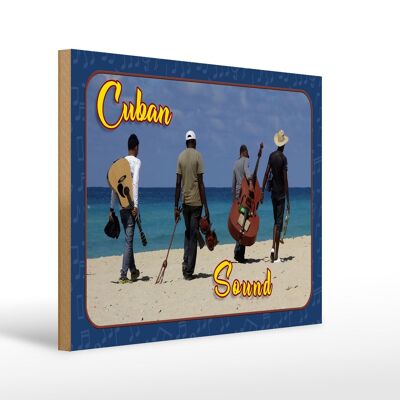 Holzschild Cuba 40x30cm Cuban Sound Band am Strand