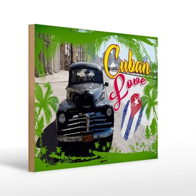 Panneau en bois Cubain 40x30cm Empreinte digitale Love Car