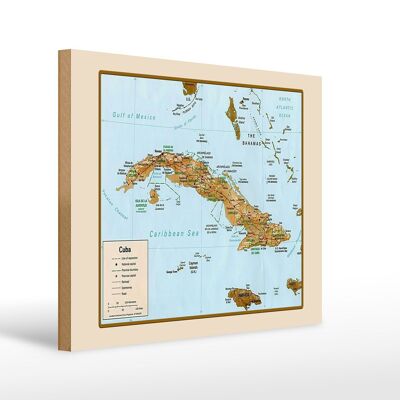 Cartel de madera Cuba 40x30cm mapa