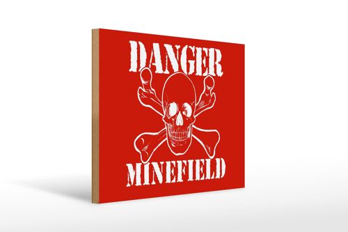 Holzschild Hinweis 40x30cm Danger Minefield Schädel