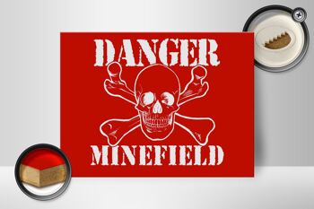 Panneau en bois 40x30cm Danger Minefield Skull 2
