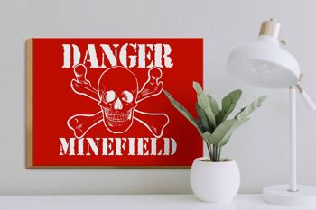 Panneau en bois 40x30cm Danger Minefield Skull 3