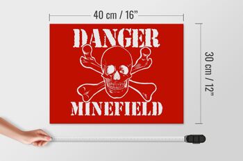 Panneau en bois 40x30cm Danger Minefield Skull 4