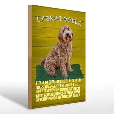 Cartello in legno con scritta 30x40 cm Labradoodle cane felice e intelligente