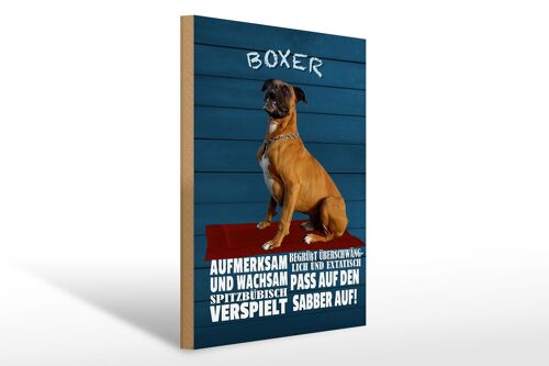 Holzschild Spruch 30x40cm Boxer Hund aufmerksam wachsam