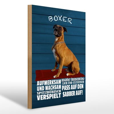 Cartel de madera que dice 30x40cm Perro Boxer atento vigilante