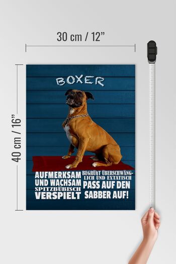 Panneau en bois disant 30x40cm Chien Boxer attentif vigilant 4