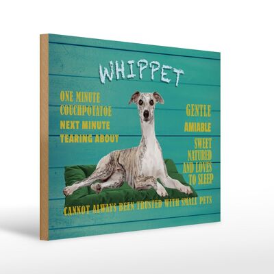 Letrero de madera que dice 40x30cm Perro Whippet gentil y amable