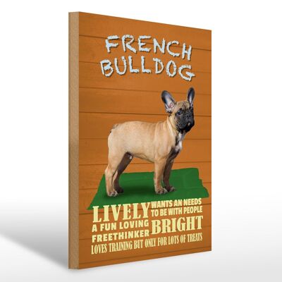 Letrero de madera que dice perro Bulldog Francés animado 30x40 cm