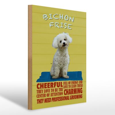 Cartel de madera que dice perro 30x40cm Bichon Frise alegre