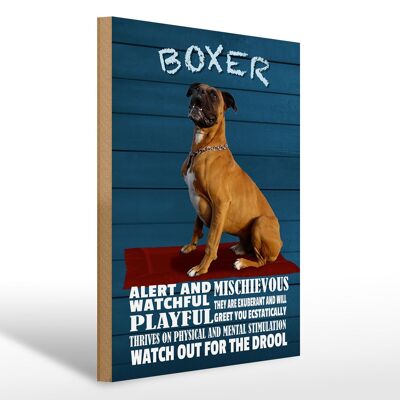Cartel de madera con la inscripción 30x40cm Perro Boxer vigilante y juguetón