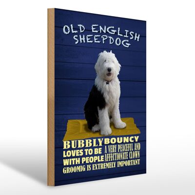 Wooden sign saying 30x40cm Old English Sheepdog dog bubbly