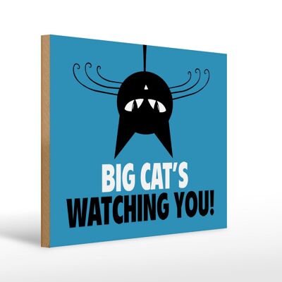 Holzschild Spruch 40x30cm Big cat`s watching you Katze