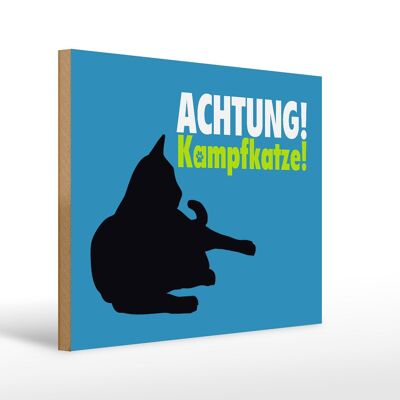 Holzschild Spruch 40x30cm Achtung Kampfkatze Katze blau