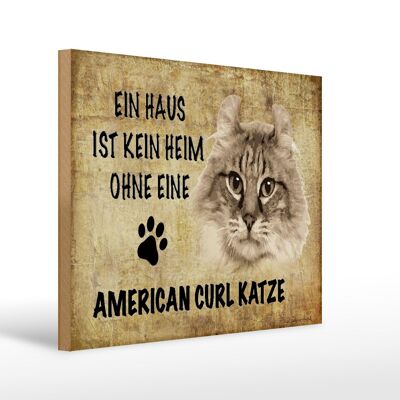 Cartel de madera que dice Gato curl americano 40x30 cm.