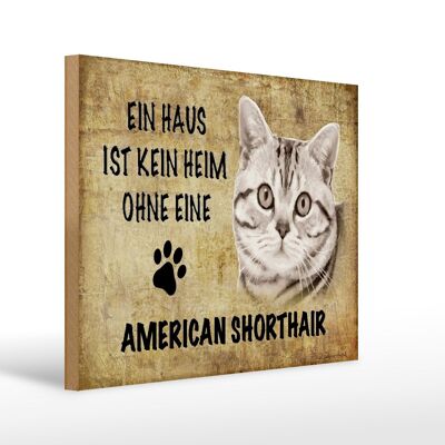 Cartel de madera que dice Gato americano de pelo corto 40x30cm
