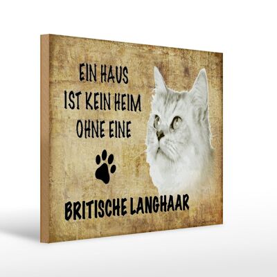 Cartello in legno con scritta Gatto britannico dal pelo lungo 40x30 cm