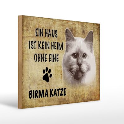 Cartel de madera que dice Gato birmano sin hogar 40x30cm