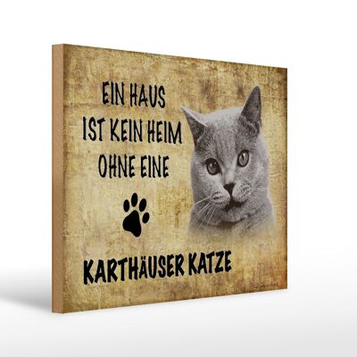 Holzschild Spruch 40x30cm Kartäuser Katze ohne kein Heim