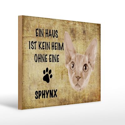 Cartel de madera con texto "Gato Sphynx sin hogar" 40x30cm