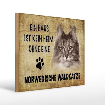 Cartel de madera que dice Gato del Bosque de Noruega 40x30cm