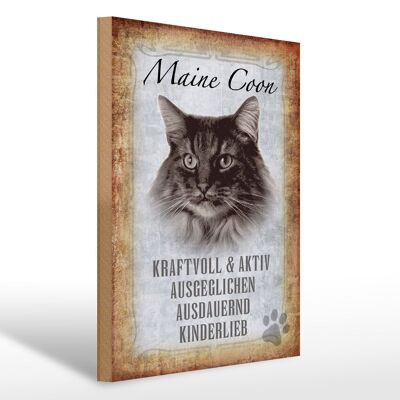 Cartello in legno con scritta "Regalo attivo gatto Maine Coon" 30x40 cm