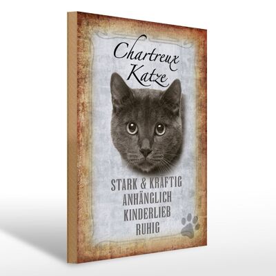 Holzschild Spruch 30x40cm Chartreux Katze stark Geschenk