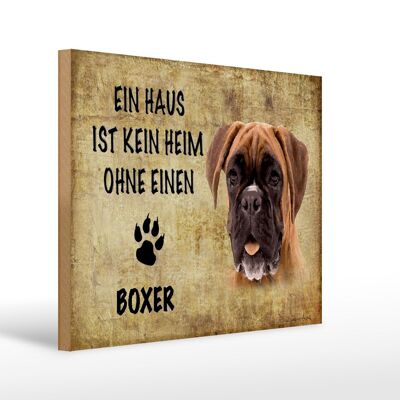 Cartel de madera con texto Perro Boxer sin hogar 40x30cm