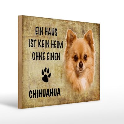 Cartel de madera con texto "Perro chihuahua sin hogar" 40x30cm