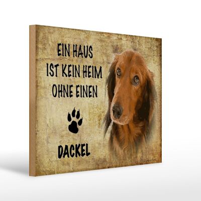 Cartel de madera con texto "Perro salchicha sin hogar" 40x30 cm