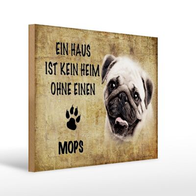 Cartel de madera con texto "Regalo perro Pug" 40x30cm