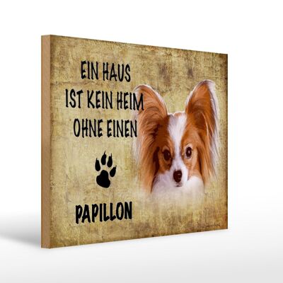 Letrero de madera con texto Perro Papillon 40x30cm sin hogar