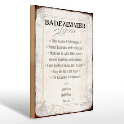 Holzschild Spruch 30x40cm Badezimmer Regeln Haus Geschenk