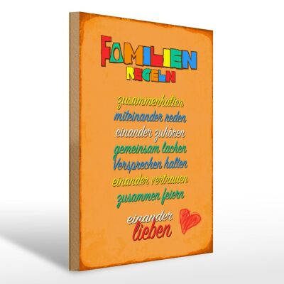 Cartel de madera que dice regalo de reglas familiares de 30x40 cm.