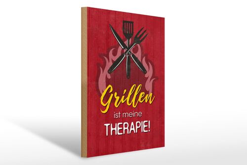 Holzschild Spruch 30x40cm Grillen ist meine Therapie