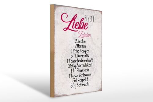 Holzschild Spruch 30x40cm Rezept Liebe Zutaten Geschenk