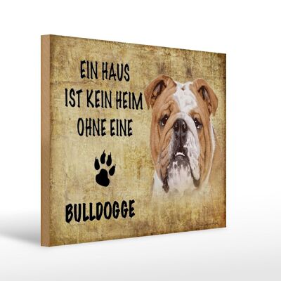 Cartel de madera con texto Perro Bulldog 40x30cm sin hogar