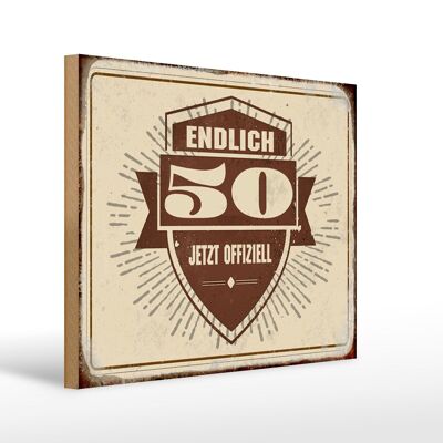 Cartel de madera retro 40x30cm Felicitaciones por fin 50 regalos