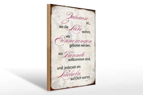 Holzschild Spruch 30x40cm Zuhause Liebe Freunde Lächeln