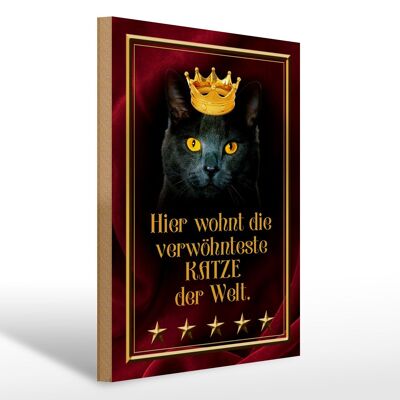 Holzschild Spruch 30x40cm hier wohnt Katze der Welt