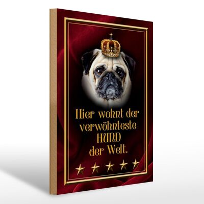 Holzschild Spruch 30x40cm hier wohnt Hund der Welt