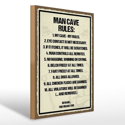 Letrero de madera que dice 30x40cm Man Cave Rules mi cueva mis reglas