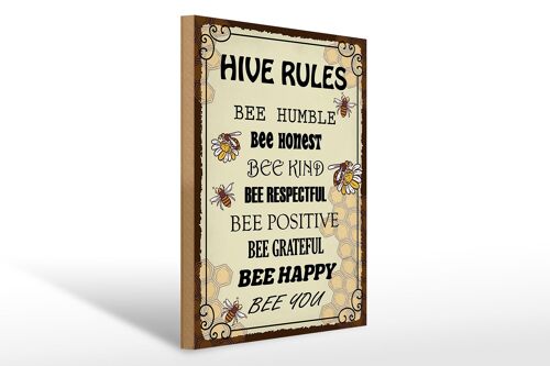 Holzschild Spruch 30x40cm Hive rules bee humble honest