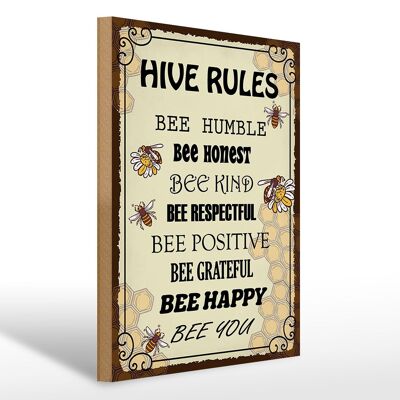 Cartello in legno con scritta 30x40 cm L'alveare governa l'ape umile onesto