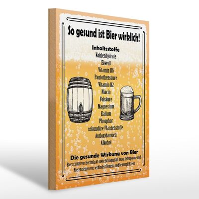 Cartel de madera que dice 30x40cm La cerveza realmente es así de saludable